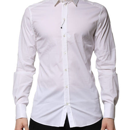 Dolce & Gabbana White Cotton Long Sleeves GOLD Formal Shirt
