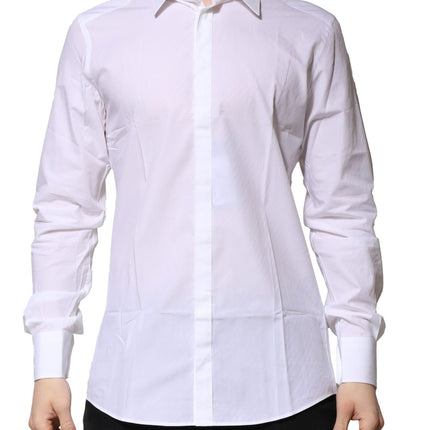 Dolce & Gabbana White GOLD Cotton Long Sleeves Men Formal Shirt
