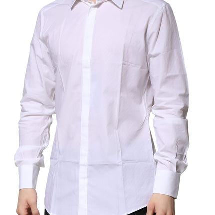 Dolce & Gabbana White GOLD Cotton Long Sleeves Men Formal Shirt