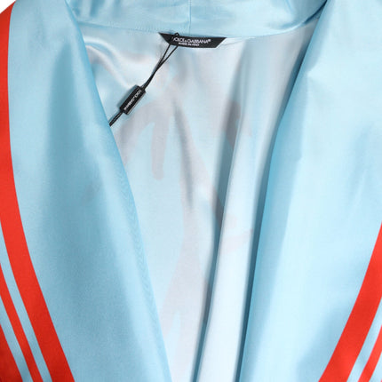 Dolce & Gabbana Blue Red Coral Print Wrap Robe Coat Jacket