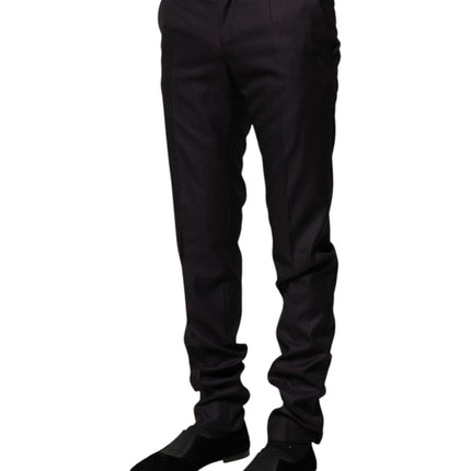 Dolce & Gabbana Black Wool Patterned Formal Pants