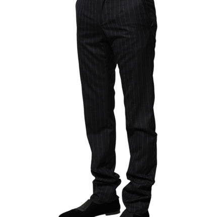 Dolce & Gabbana Black Wool Striped Formal Pants