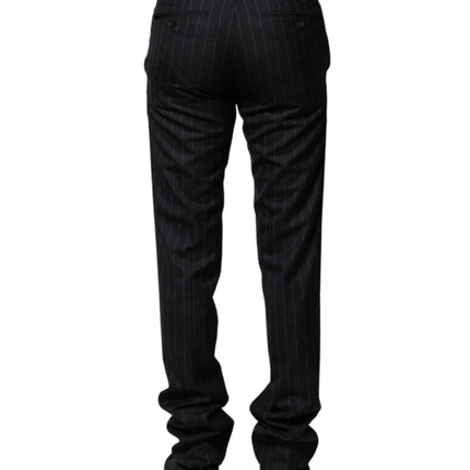 Dolce & Gabbana Black Wool Striped Formal Pants