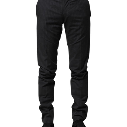 Dolce & Gabbana Gray Striped Cotton Formal Pants