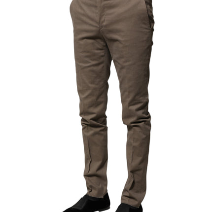 BENCIVENGA Brown Cotton Tapered Formal Dress Pants