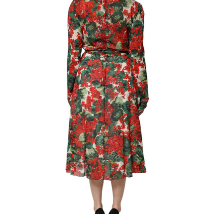 Dolce & Gabbana Multicolor Floral Long Sleeves V-neck Dress