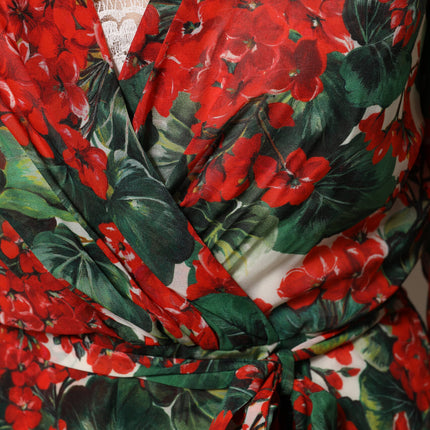 Dolce & Gabbana Multicolor Floral Long Sleeves V-neck Dress