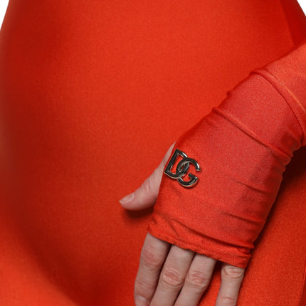 Dolce & Gabbana Red Nylon Turtleneck Bodycon Jumpsuit Dress