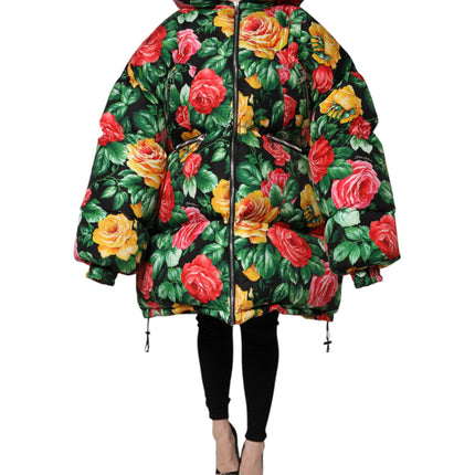 Dolce & Gabbana Multicolor Floral Puffer Hooded Jacket