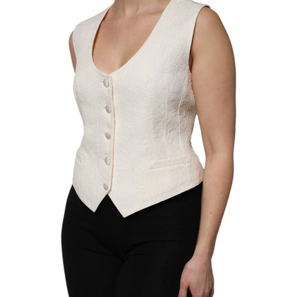 Dolce & Gabbana Ivory Cotton Button Down Sleeveless Vest Top