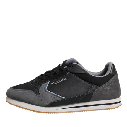 Trussardi Black Gray Lace Up Low Top Casual Sneakers Shoes
