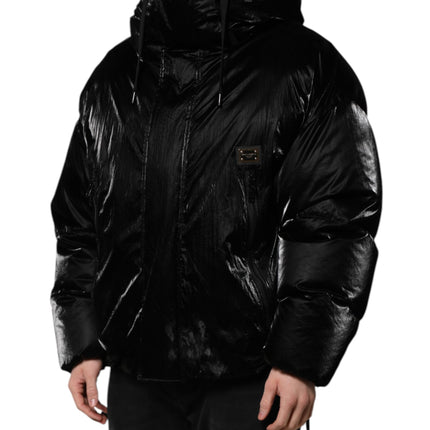 Dolce & Gabbana Black Logo Full Zip Hooded Quilted Jacket