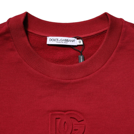 Dolce & Gabbana Red Embossed Logo Cotton Crew Neck Sweater