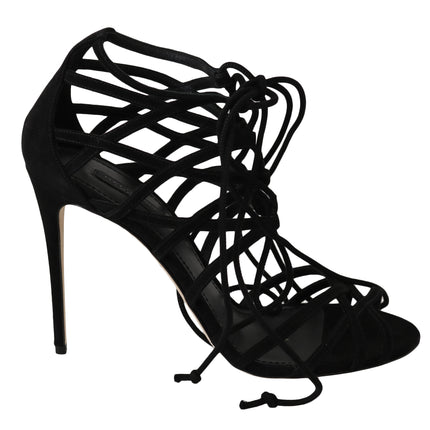 Dolce & Gabbana Black Suede Strap Stilettos Sandals