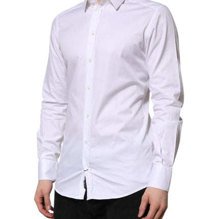 Dolce & Gabbana White Cotton GOLD Long Sleeve Men Dress Shirt