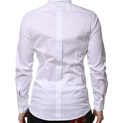 Dolce & Gabbana White Cotton GOLD Long Sleeve Men Dress Shirt