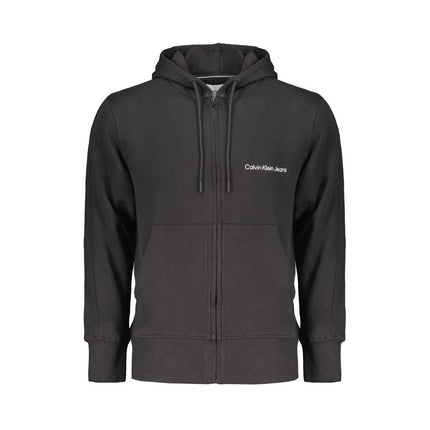 Calvin Klein Black Cotton Men Sweater with Hood and Central Pockets