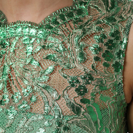 Dolce & Gabbana Green Cotton Floral Lace Sheath Midi Dress