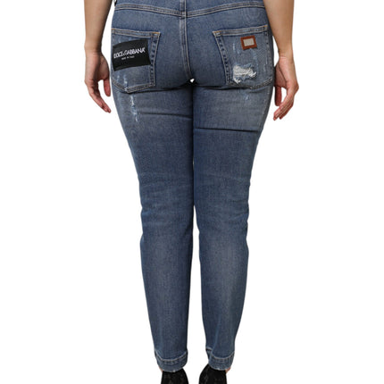 Dolce & Gabbana Blue Tattered Cotton Low Waist Denim Jeans