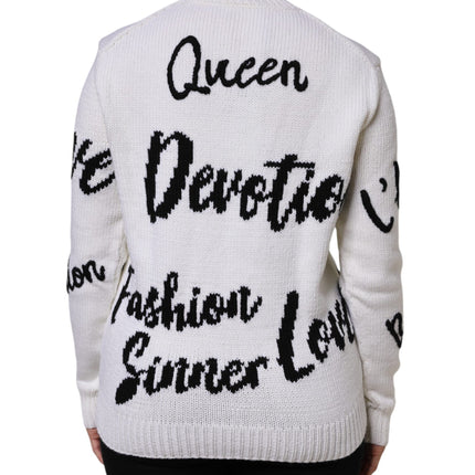 Dolce & Gabbana White Wool Knit Crew Neck Pullover Sweater