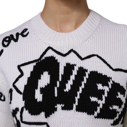 Dolce & Gabbana White Wool Knit Crew Neck Pullover Sweater