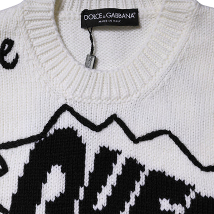Dolce & Gabbana White Wool Knit Crew Neck Pullover Sweater