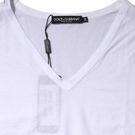 Dolce & Gabbana White Cotton Short Sleeves V-Neck Top T-shirt