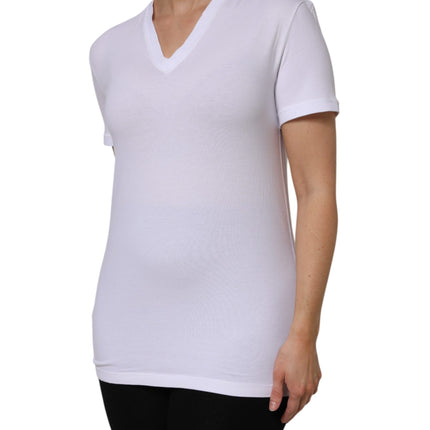 Dolce & Gabbana White Cotton Short Sleeves V-Neck Top T-shirt