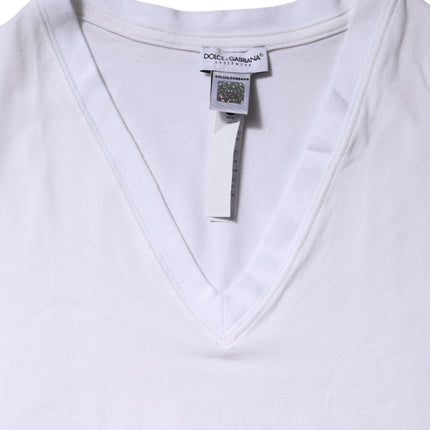 Dolce & Gabbana White Cotton Short Sleeves V-Neck Top T-shirt