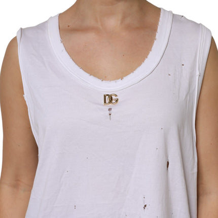 Dolce & Gabbana White Cotton Sleeveless Round Neck Tank Top
