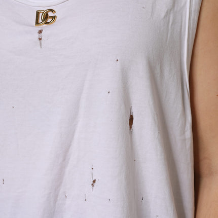 Dolce & Gabbana White Cotton Sleeveless Round Neck Tank Top