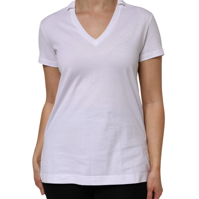 Dolce & Gabbana White Cotton Short Sleeve V-Neck Top T-shirt