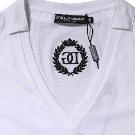 Dolce & Gabbana White Cotton Short Sleeve V-Neck Top T-shirt