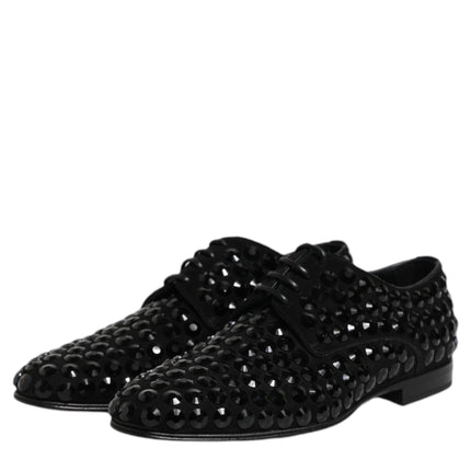 Dolce & Gabbana Black Suede Strass Derby Formal Shoes