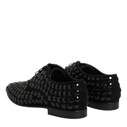Dolce & Gabbana Black Suede Strass Derby Formal Shoes