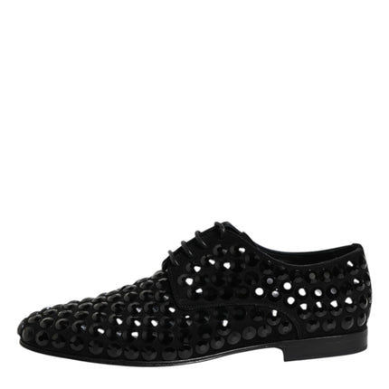 Dolce & Gabbana Black Suede Strass Derby Formal Shoes