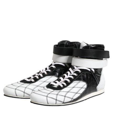 Dolce & Gabbana Black White Leather High Top Sneakers Shoes