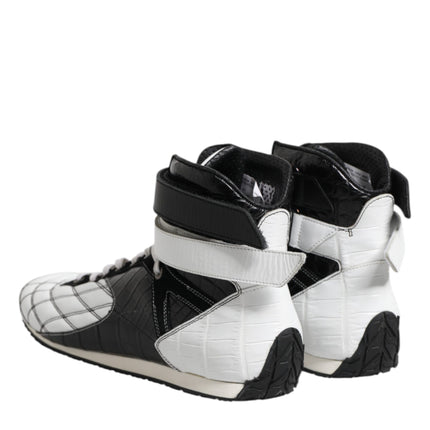 Dolce & Gabbana Black White Leather High Top Sneakers Shoes