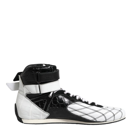 Dolce & Gabbana Black White Leather High Top Sneakers Shoes