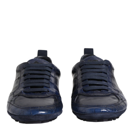 Dolce & Gabbana Dark Blue Leather Low Top Men Sneakers Shoes