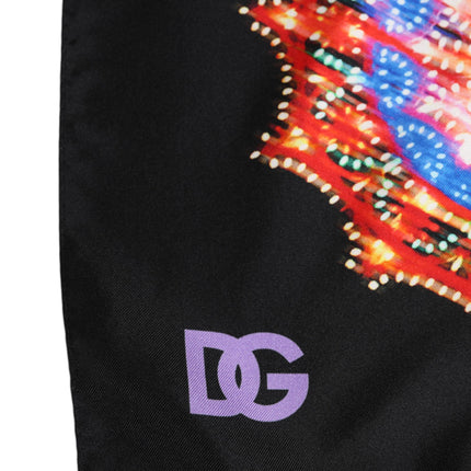 Dolce & Gabbana Black Multicolor Print Square Foulard Scarf
