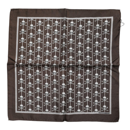 Dolce & Gabbana Brown Skull Silk Square Men Foulard Scarf