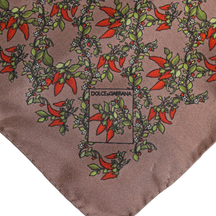 Dolce & Gabbana Brown Chilis Silk Square Men Foulard Scarf