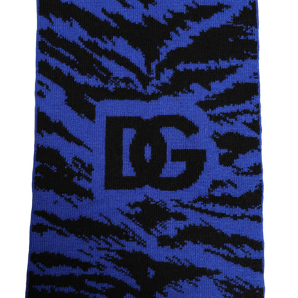 Dolce & Gabbana Blue Black Logo Neck Warmer Wrap Shawl Scarf