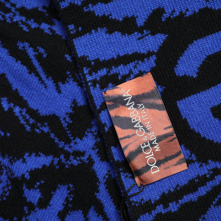 Dolce & Gabbana Blue Black Logo Neck Warmer Wrap Shawl Scarf
