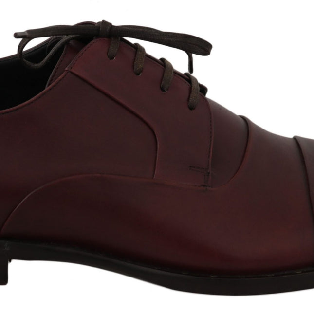 Dolce & Gabbana Red Bordeaux Leather Derby Formal Shoes