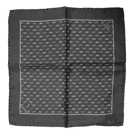 Dolce & Gabbana Black Fish Print Silk Square Men Foulard Scarf