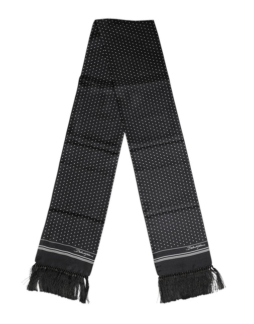 Dolce & Gabbana Black White Polka Dot Fringes Foulard Scarf Dolce & Gabbana