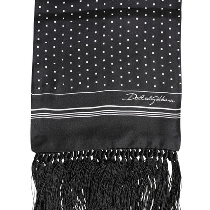 Dolce & Gabbana Black White Polka Dot Fringes Foulard Scarf
