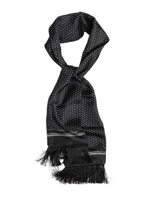 Dolce & Gabbana Black White Polka Dot Fringes Foulard Scarf Dolce & Gabbana